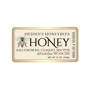Honing bewerkbaar label  Queen Bee Gold Border