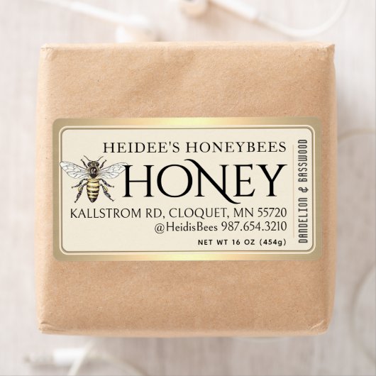 Honing bewerkbaar label  Queen Bee Gold Border (Insitu)