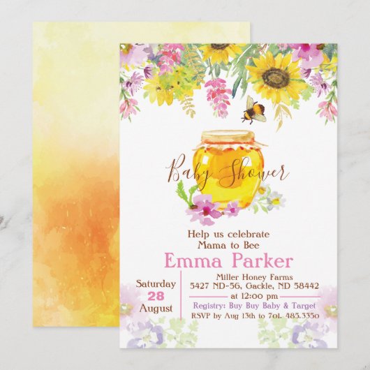 Honing Bij Baby Shower Uitnodiging (Voorkant / Achterkant)