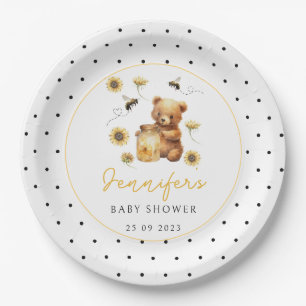 Honing bij teddybeer polka stippen baby jongen dou papieren bordje