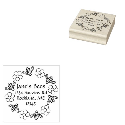 Honing Bijen Bloemen Aangepaste Naam Rubberstempel (Gestempeld)