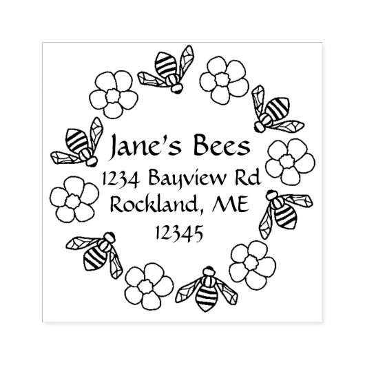 Honing Bijen Bloemen Aangepaste Naam Rubberstempel (Afrduk)