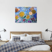 Honing Bijen & Bloemen Canvas Kunst (Insitu (Slaapkamer))