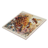 HONING BIJEN BLOEMEN OP HONINGRAAT | Keramische Te Tegeltje (Zijkant)