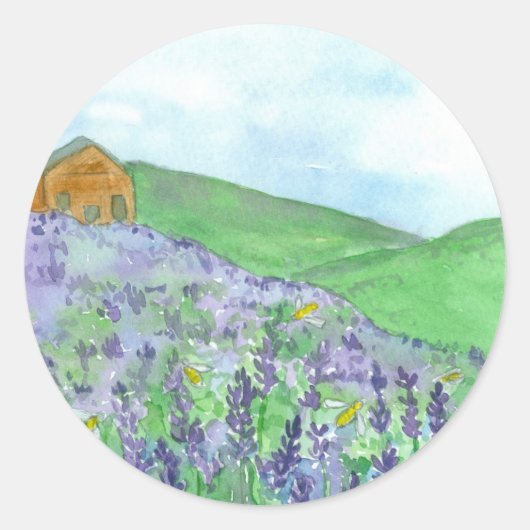 Honing Bijen Lavendel Field Mountain Meadow Ronde Sticker (Voorkant)