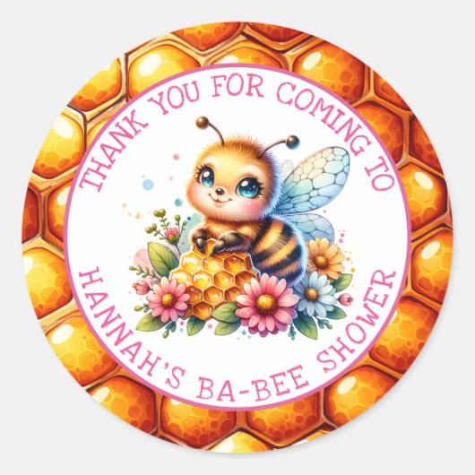 Honing bijen thema Meisjes Baby shower Ronde Sticker (Voorkant)