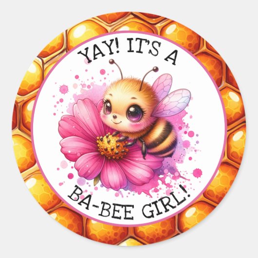 Honing bijen thema Meisjes Baby shower Ronde Sticker (Voorkant)