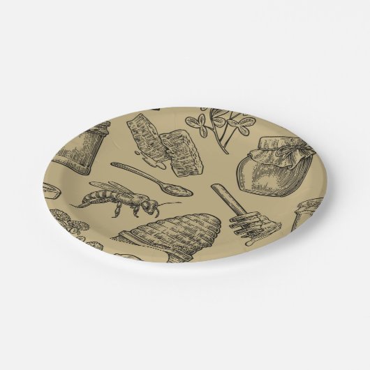 Honing Bijenkorf  Biologisch Natuurlijk Rustiek Papieren Bordje (Gekanteld)