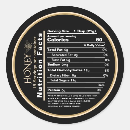 Honing Black en Gold Mini Nutrition Feit Sticker (Voorkant)