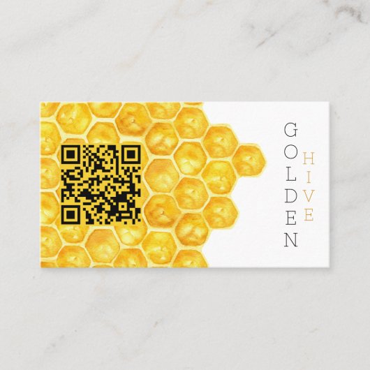 Honing Boerderij QR Code Honey Comb Modern Eenvoud Visitekaartje (Voorkant)