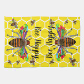 Honing Bumble Bee Happy 1/2 Vouw Keukenhanddoek (Horizontaal)