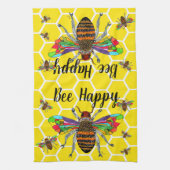 Honing Bumble Bee Happy 1/2 Vouw Keukenhanddoek (Verticaal)