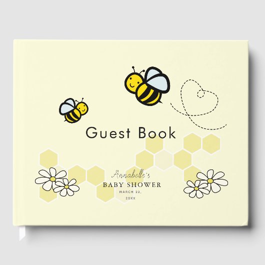 Honing / Bumble Bees & Daisies Geel Baby shower Gastenboek (Voorkant)