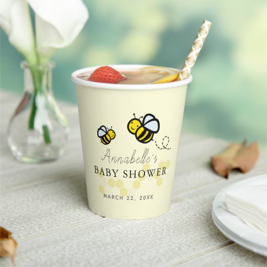 Honing/Bumble Bees & Daisy Baby shower Yellow Papieren Bekers (Insitu)