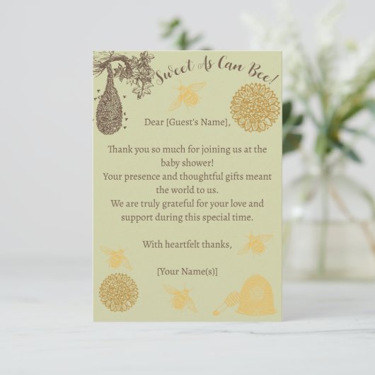  Honing Bumblebee Sage Baby shower Bedankkaart (Staand voorkant)