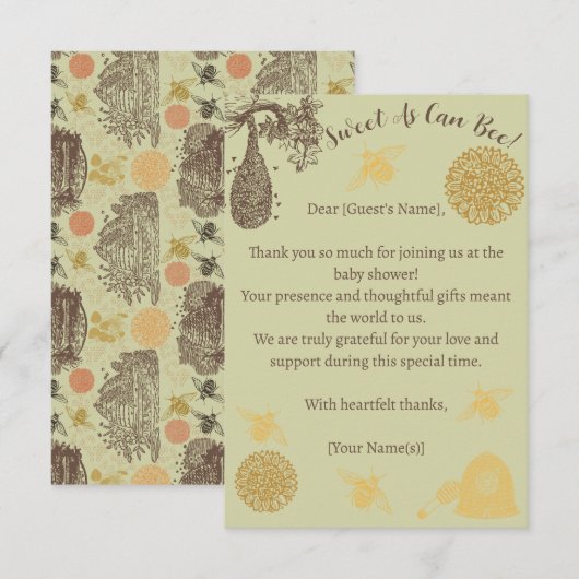  Honing Bumblebee Sage Baby shower Bedankkaart (Voorkant / Achterkant)