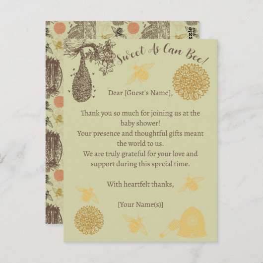  Honing Bumblebee Sage Baby shower Briefkaart (Voorkant / Achterkant)