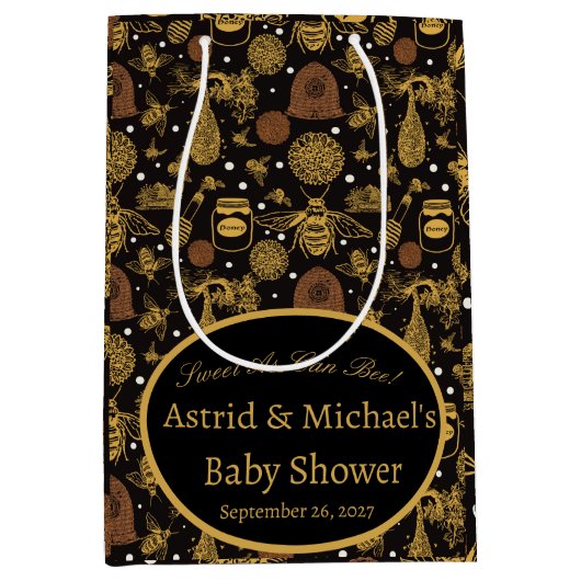  Honing Bumblebee Zwart Baby shower Medium Cadeauzakje (Voorkant)