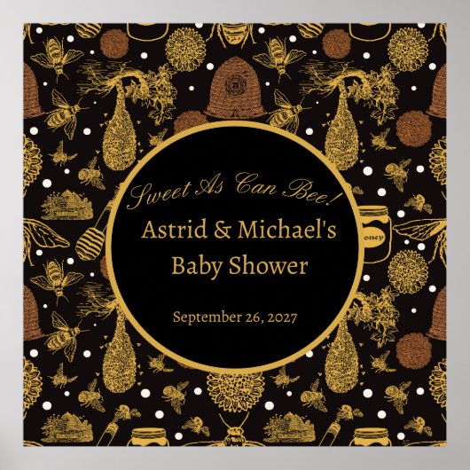 Honing Bumblebee Zwart Baby shower Poster (Voorkant)