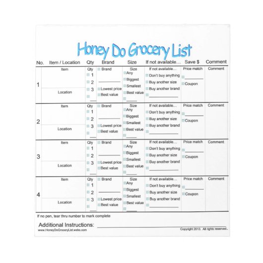 Honing do Grocery List Notitieblok (Voorkant)