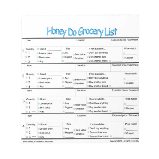 Honing do Grocery List ... Notitieblok (Voorkant)
