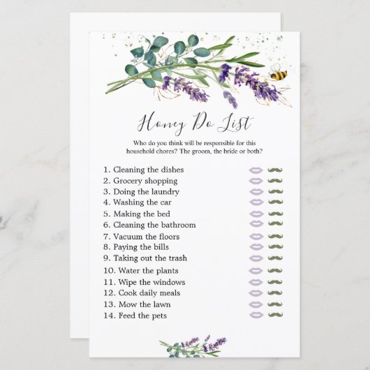 Honing Do lijst Bruids spel, Lavendel Eucalyptus (Voorkant / Achterkant)