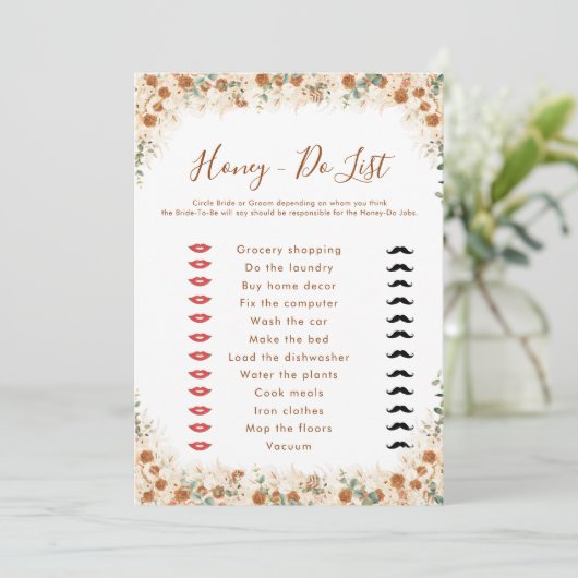 Honing Do List Game | Boho Terracotta Floral Brida (Staand voorkant)