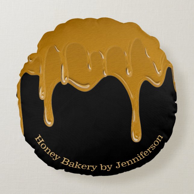 Honing Drip Zoete Bakkerij Goud Rond Kussen (Voorkant)