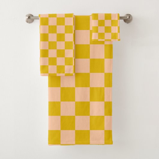 Honing en perzik Checkerboard Bad Handdoek (Insitu)