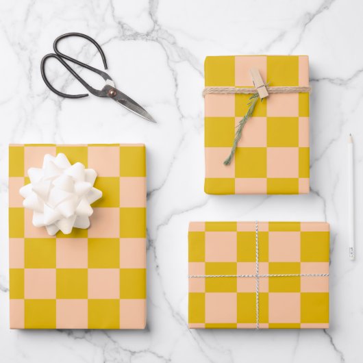 Honing en perzik Checkerboard Inpakpapier Vel (Voorkant)