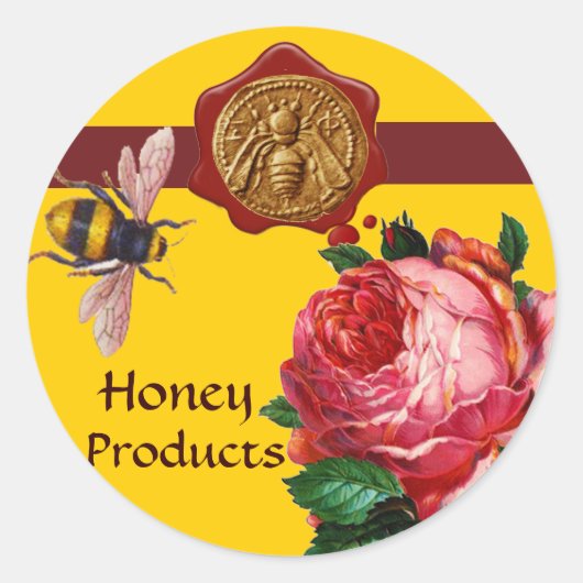 HONING EN PINK ROSE, BEEKEEPER WAX SEKEL RONDE STICKER (Voorkant)