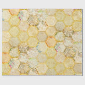 Honing Floral Honeycomb Golden Glitter Cadeaupapier (Vlak)
