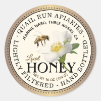 Honing Geborsteld Brons Wild Roos & Bee Rond Label
