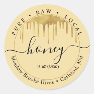 Honing Geel Label met druppels en decoratief lette