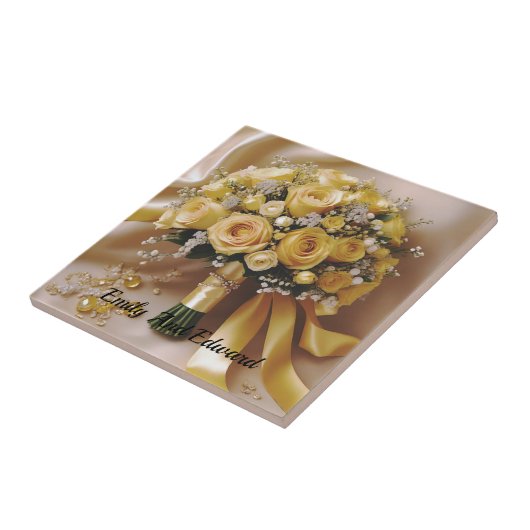 Honing Gele Rozen Bruiloft Boeket, Tegeltje (Zijkant)