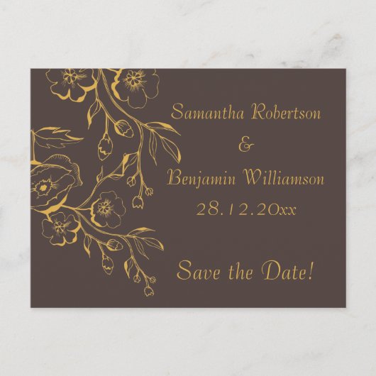 Honing Goud Herfst Bloemen Bruiloft Save the Date Aankondigingskaart (Voorkant)