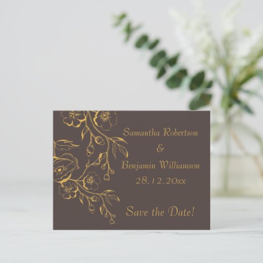 Honing Goud Herfst Bloemen Bruiloft Save the Date Aankondigingskaart (Staand voorkant)