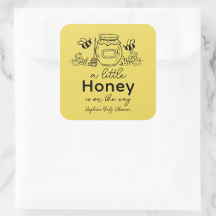 Honing Handgetekende Pot & Bijen Gele Baby Shower Vierkante Sticker