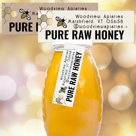 Honing Hang Label 1" x 3" Gold Honeycomb Sweet Bee Mini Visitekaartjes