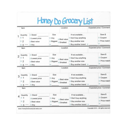 honing is een kruidenierslijst ... notitieblok (Voorkant)