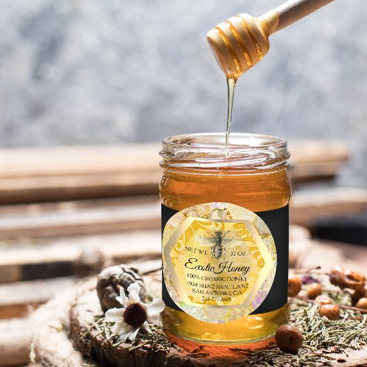 Honing Jar Honeybee Honeycomb Apiary Glitter GOLD Ronde Sticker