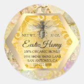 Honing Jar Honeybee Honeycomb Apiary Glitter GOLD Ronde Sticker (Voorkant)