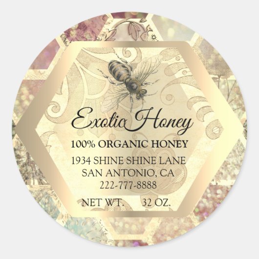 Honing Jar Honeybee Honeycomb Apiary Gold Bee Ronde Sticker (Voorkant)