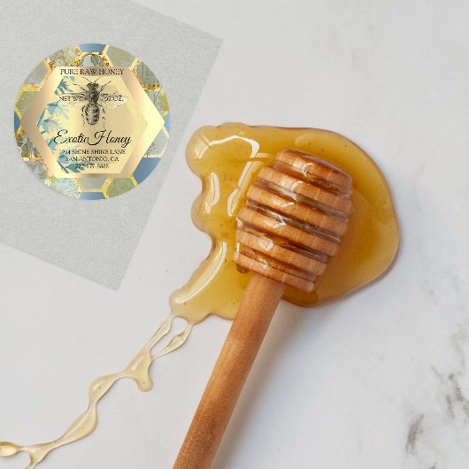 Honing Jar Honeybee Honeycomb Bee Apiary Blue Ronde Sticker