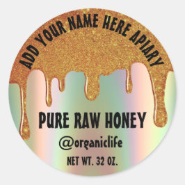 Honing Jar Honeybee Honeycomb Gold Drip Holograaf Ronde Sticker