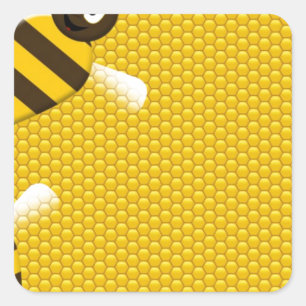 Honing Kam Geel Goud Bijen Patroon Kunst Vierkante Sticker