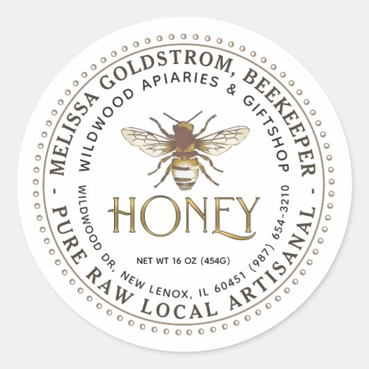 Honing Label Bee op Honingraat Metallic Gold (Voorkant)