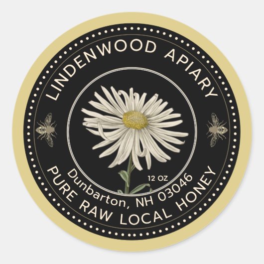 Honing Label Black Bee Daisy Bijenhouder Apiary (Voorkant)