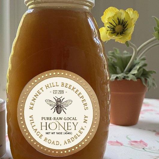 Honing Label Kraft stippelrand Franse bij