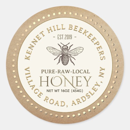 Honing Label Kraft stippelrand Franse bij (Voorkant)